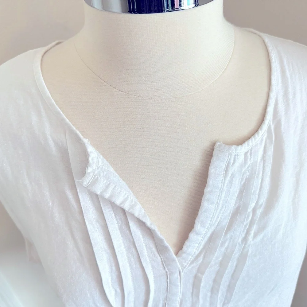 Rose & Thyme White Sleeveless Linen Blend Top With Eyelet Trim Size 1X - Picture 2 of 8